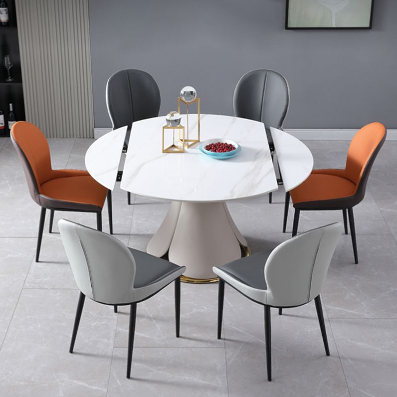 Glam Leatherwear Dinette Set 1/2/5/7 Pieces Round Scalable Sintered Stone Dining Table Set