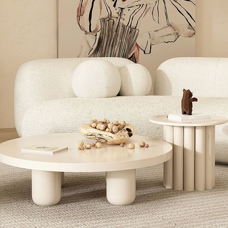 4 Legs Coffee Table Wooden Coffee Cocktail Table with Round Top for Living Room