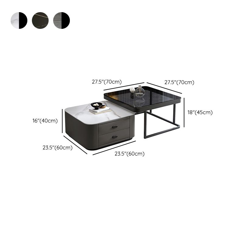 Square Coffee Table Glass Top Coffee Table Set for Living Room