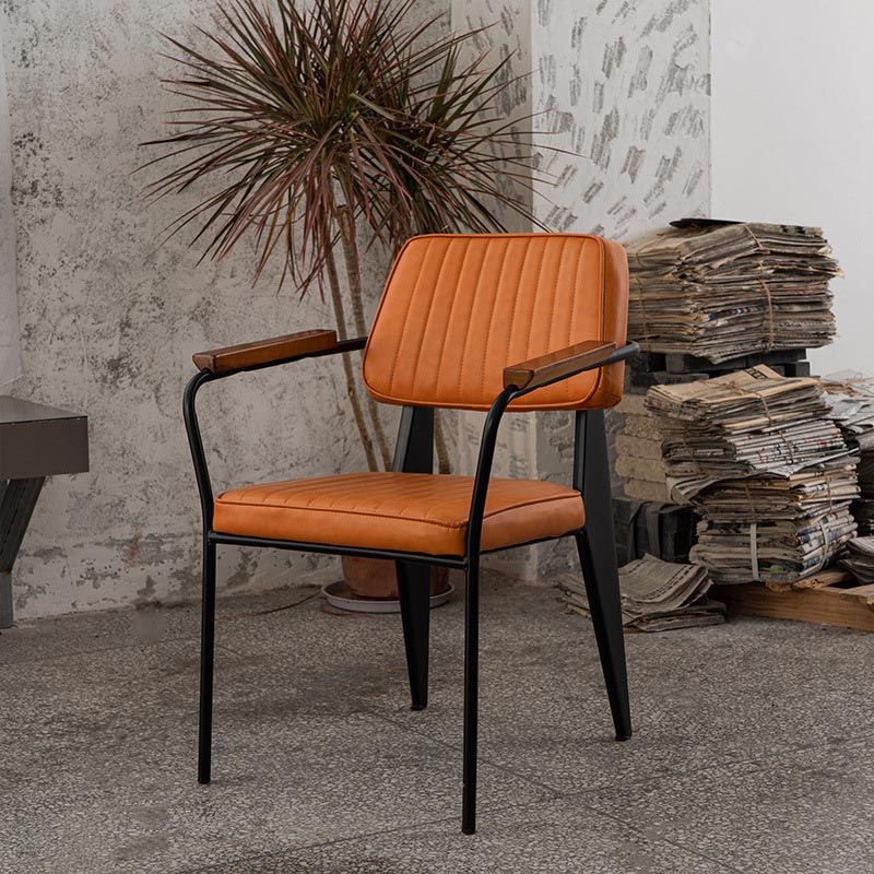 Industrial Open Back Dining Chair Upholstered Arm Chair with Black Legs