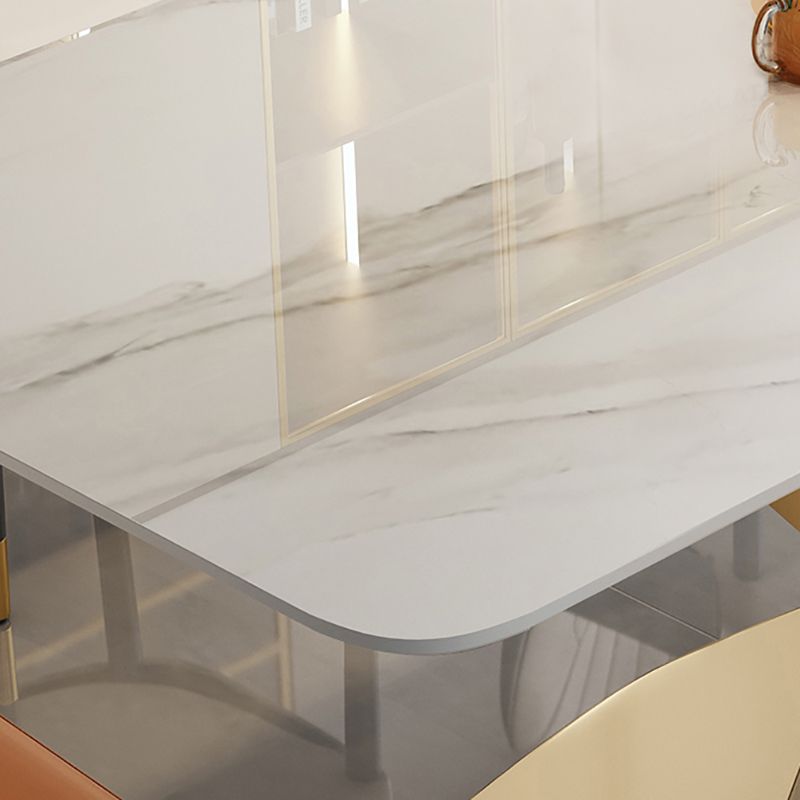 Luxury Sintered Stone Dining Table Rectangle Table with Single Pedestal in Gold