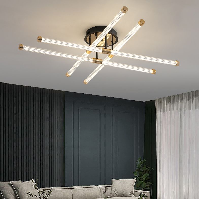 Zwart en gouden sputnik semi -spoelbevestiging in moderne eenvoud metalen binnenspoeling met acrylbuis