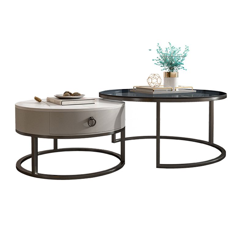 Frame Base Design Round Glass/artificial Table Metal Base Coffee Table