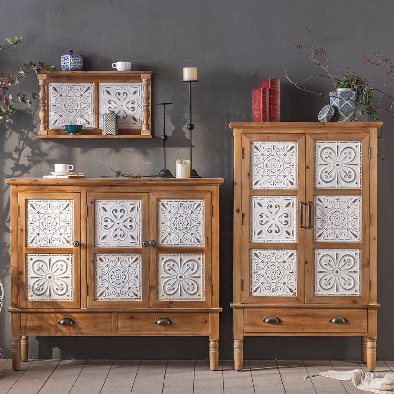 Industrial Wooden Cabinet with Turned Legs and Drawers in Brown