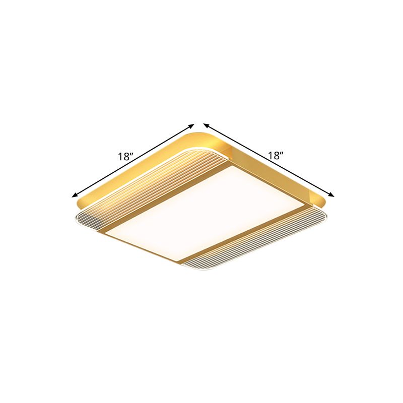 Gold LED Square Flush Mount Simplicity Metallic Close to Ceiling Lighting Fixture in Warm/White Light, 18"/21.5" Wide