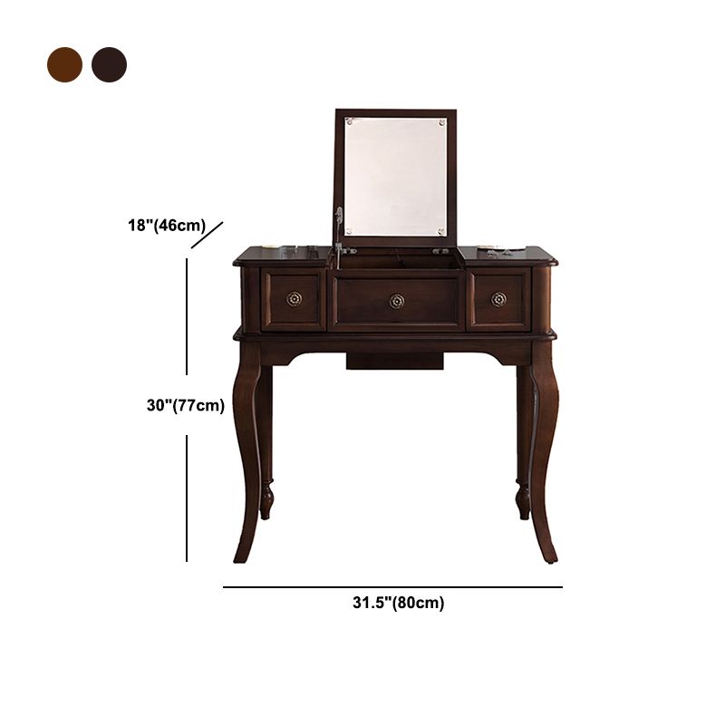 Traditional Flip-Top Vanity Dressing Table Wooden Makeup Vanity Set