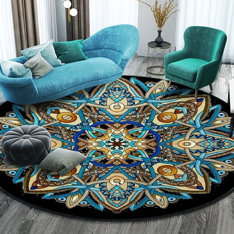 Bohemian Round Rug Polyester Rug Stain Resistant Rug for Living Room Bedroom