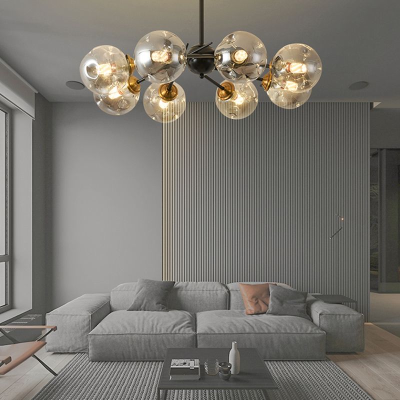 Modern Style Chandelier Light Fixture Globe Shape Glass Hanging Light for Living Room