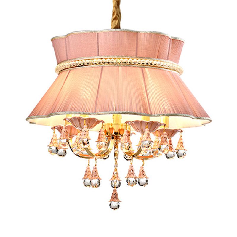 Kit d'éclairage de candélabre moderne 5 têtes de crêpe en cristal goudron en bleu / rose avec de l'ombre en tissu