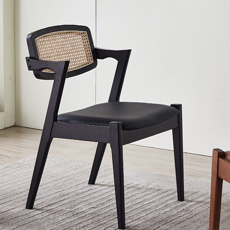 Traditional Dining Accent Chair Solid Wood and Faux Leather Arm Chair