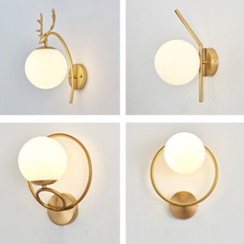 Lámpara de lámpara de pared global dorada simplicidad de vidrio blanco de 1 linda lámpara de vidrio