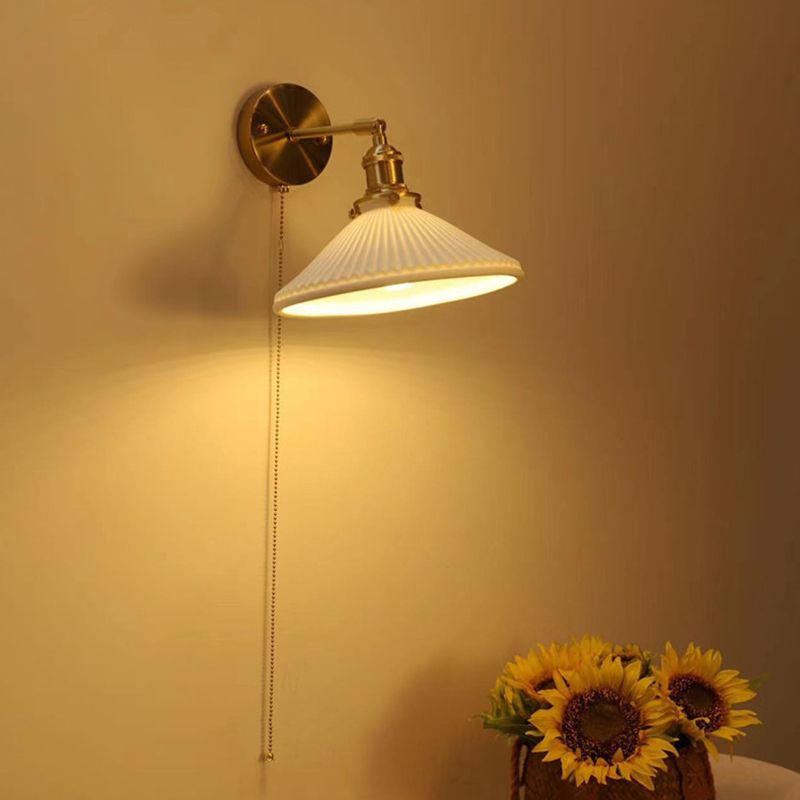 Modern Metal Wall Sconce Geometric Shape Vanity Lamp with Ceramic Shade for Bathroom