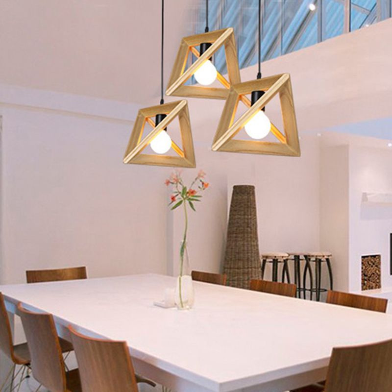 Asian Style Contemporary Pendant Light Wooden Tripod Chandelier Iron Lamp Body for Bedroom