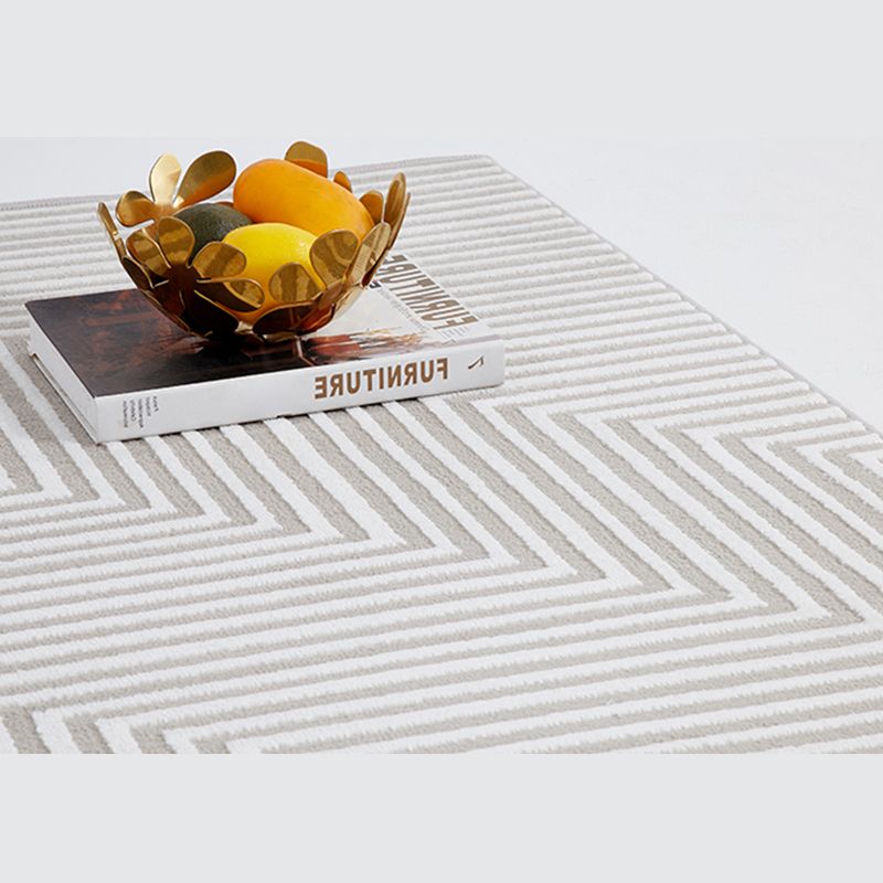 Casual Modern Area Rug Beige Polyester Area Crapet Stripe Pattern Easy Care Rug for Living Room