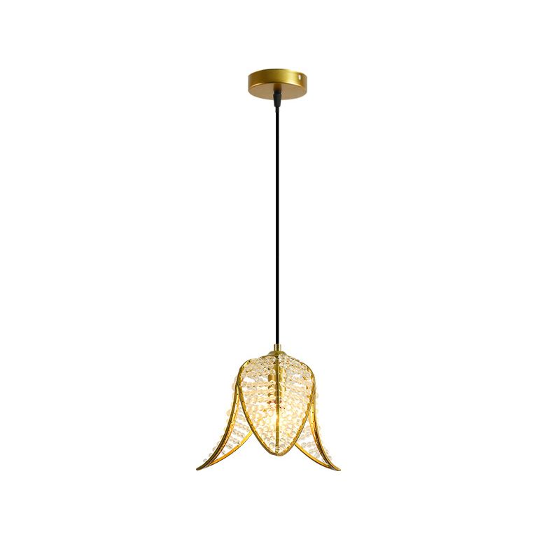 Curving Metal Pendant Lighting Country 1 Head Corridor Suspension Lamp with Crystal Accent in Gold