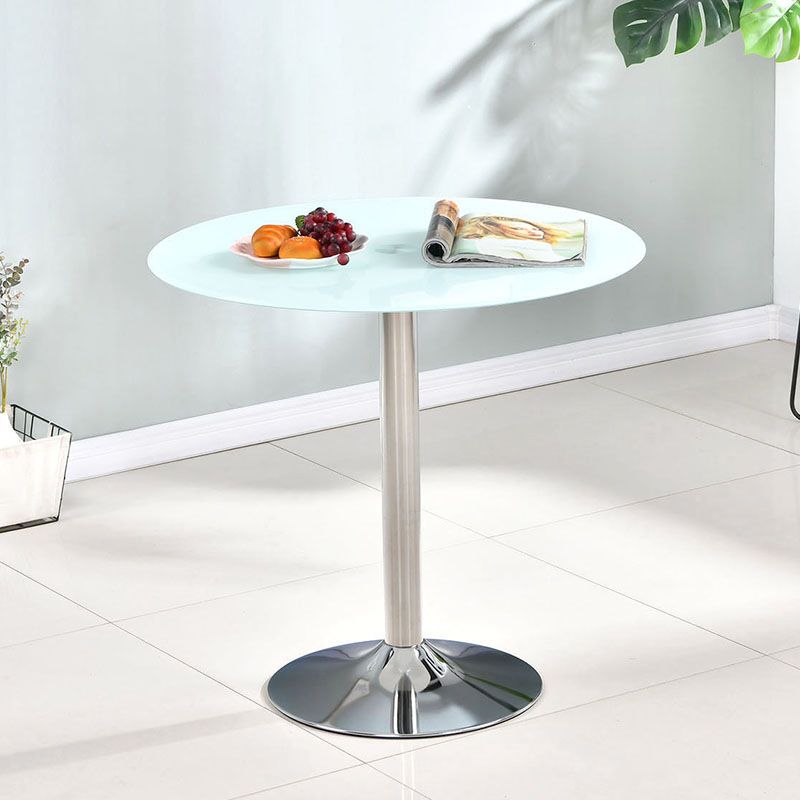 Contemporary Round Dining Room Table Tempered Glass Table with Tulip Base