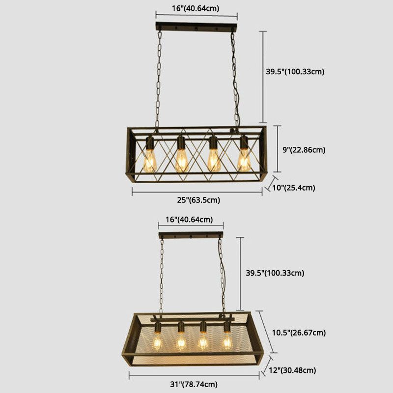 Luce a sospensione a sospensione in gabbia di ferro a 4 luci Stile industriale retrò luce appesa per bar