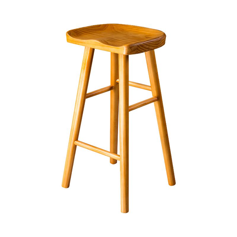 Taburete de bar moderno con asiento de silla de montar, reposapiés sin respaldo de pino, taburete con patas de madera