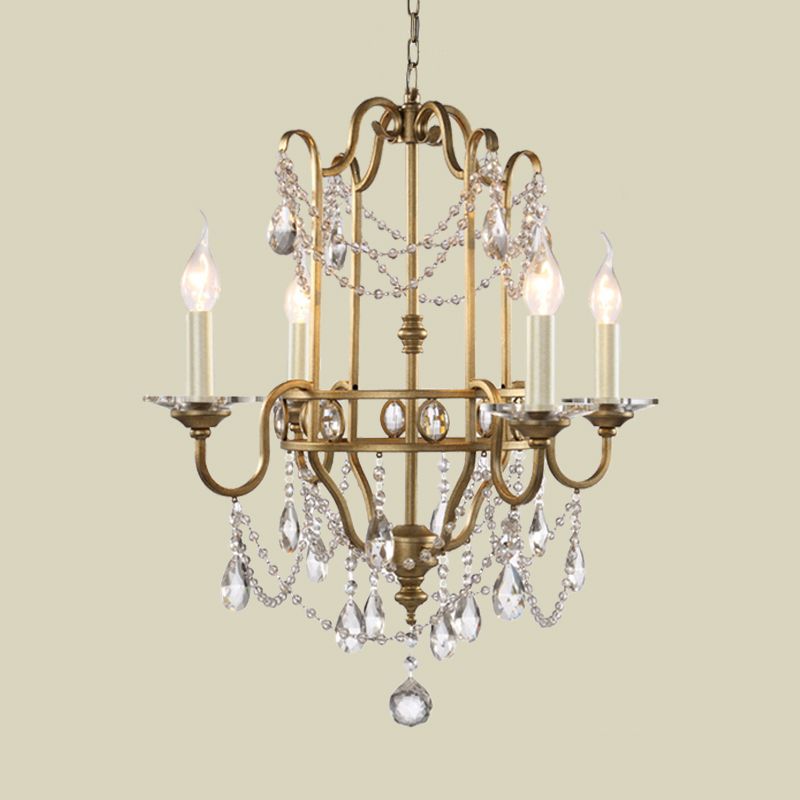 Farmhouse Candelabra Pendant Light Kit 4 Heads Crystal Swag Ceiling Chandelier in Gold
