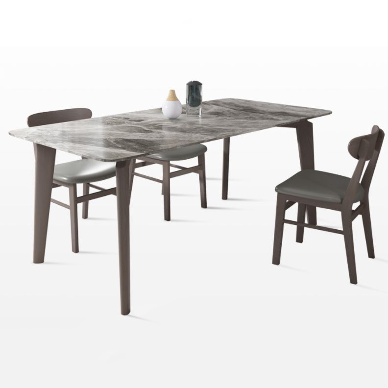 Modern Style Sintered Stone Dining Table with Grey Table and 4 Solid Wood Legs Base for Home Use