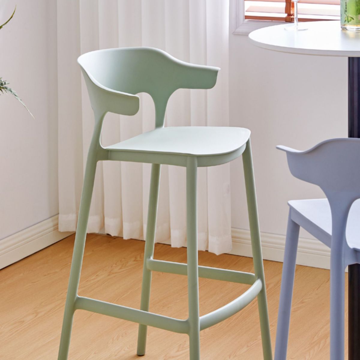Scandinavia Style Bar-stool Plastic Legs Square Seat Barstool with Low Back for Kitchen