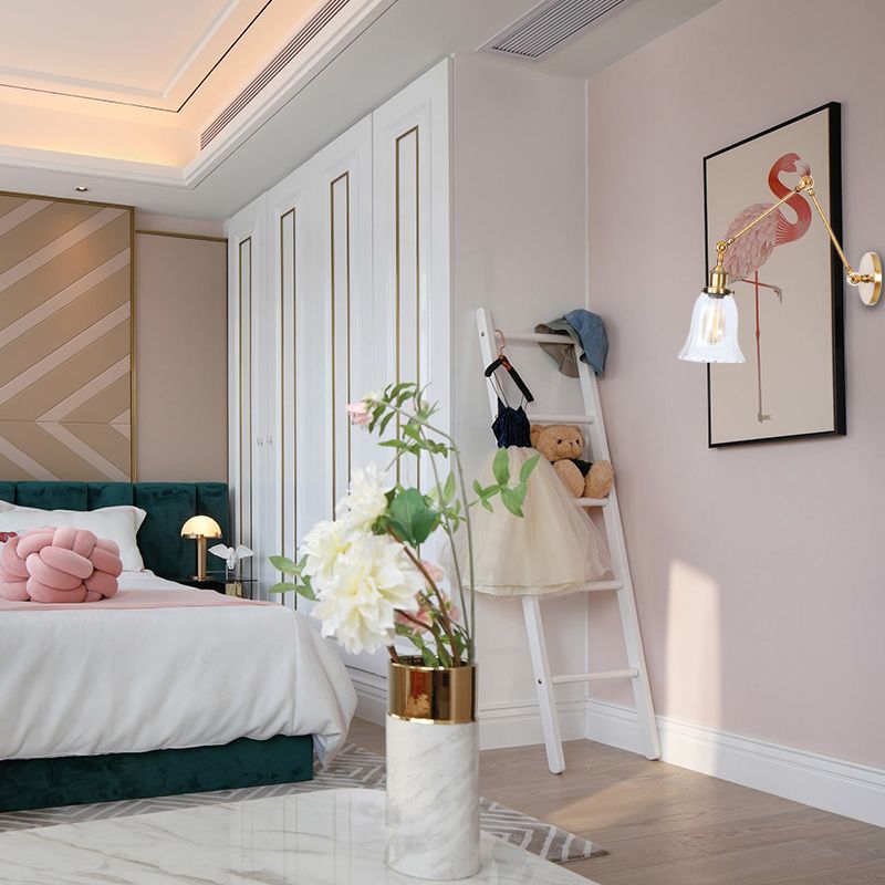 Luz de pared acampanada de latón estilo vintage vidrio transparente de textura 1 Luz de la sala de estar Light Lights