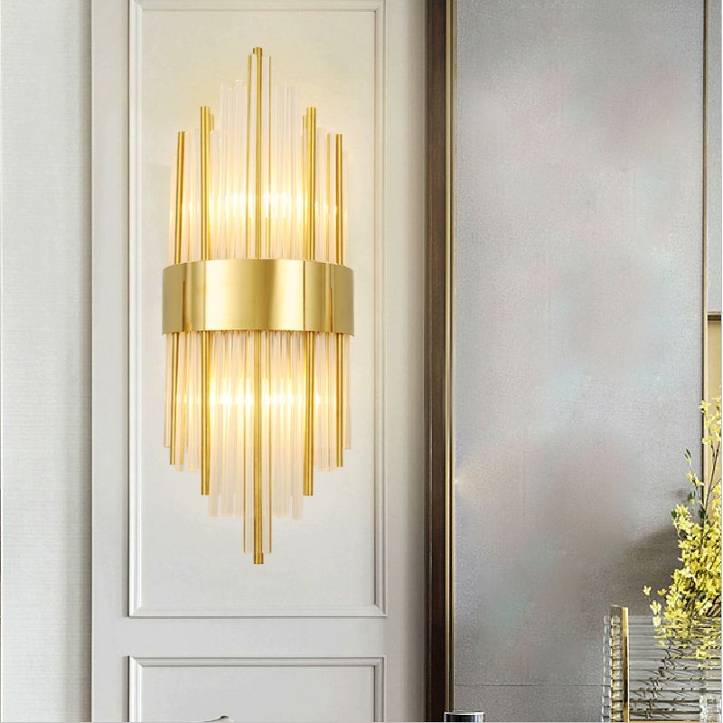 Unique Shade Crystal Wall Sconce Modern Style 2-Lights Wall Mount Light Fixture in Gold