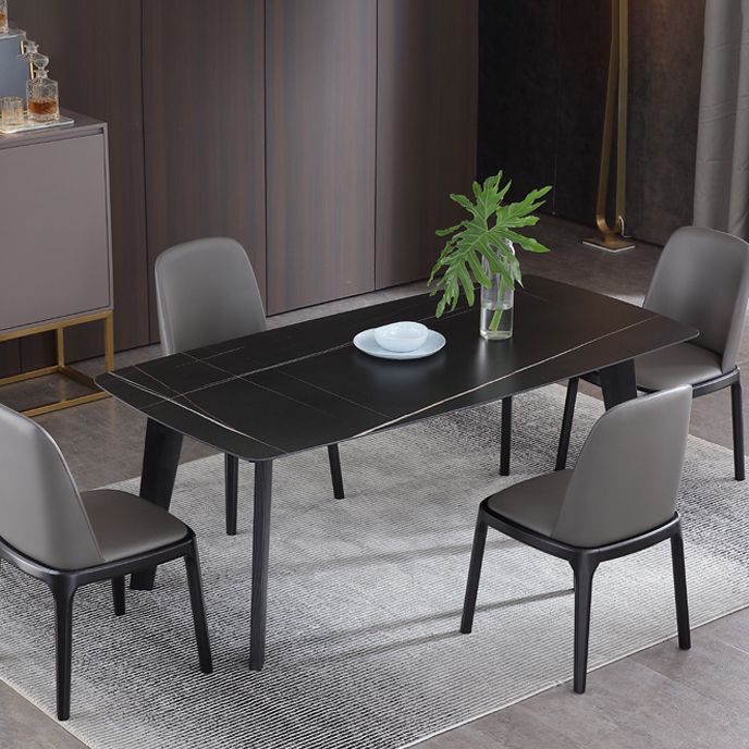 Rectangle Black Dining Table Sintered Stone Table Industrial with 4 Legs