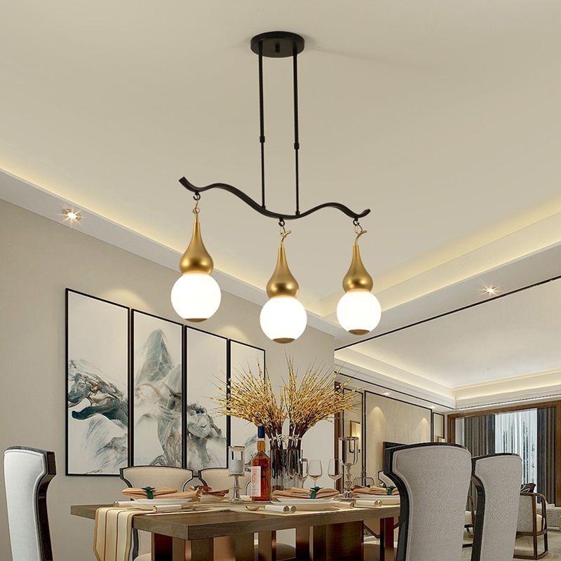 3-Light Island Lighting Fixtures Modern Restaurant Suspension Lamp with White Glass Shade