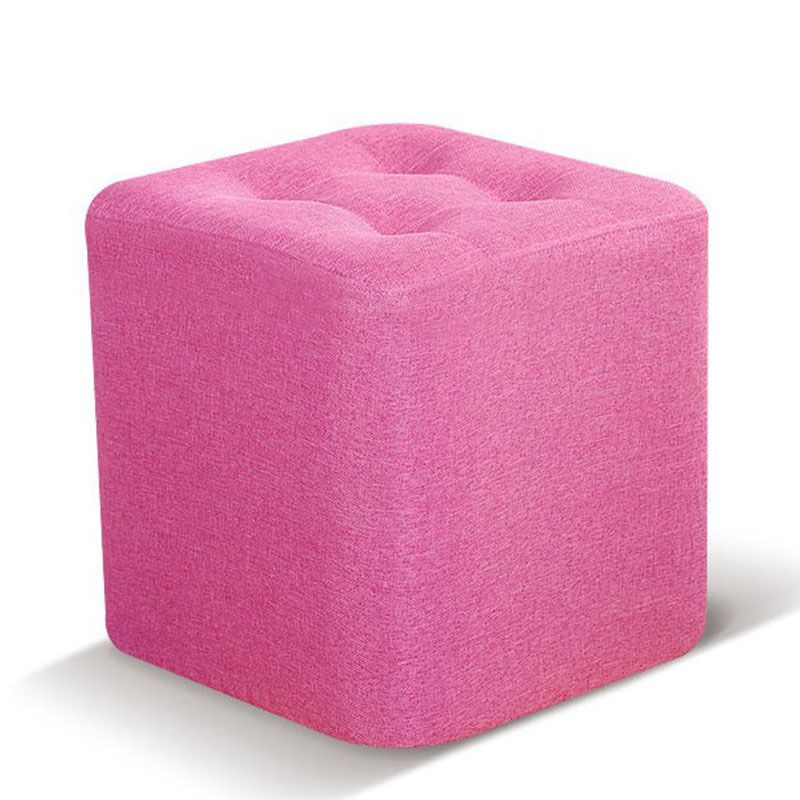 Tufted Square Shape Ottoman Modern Linen Blend Upholstered Pouf