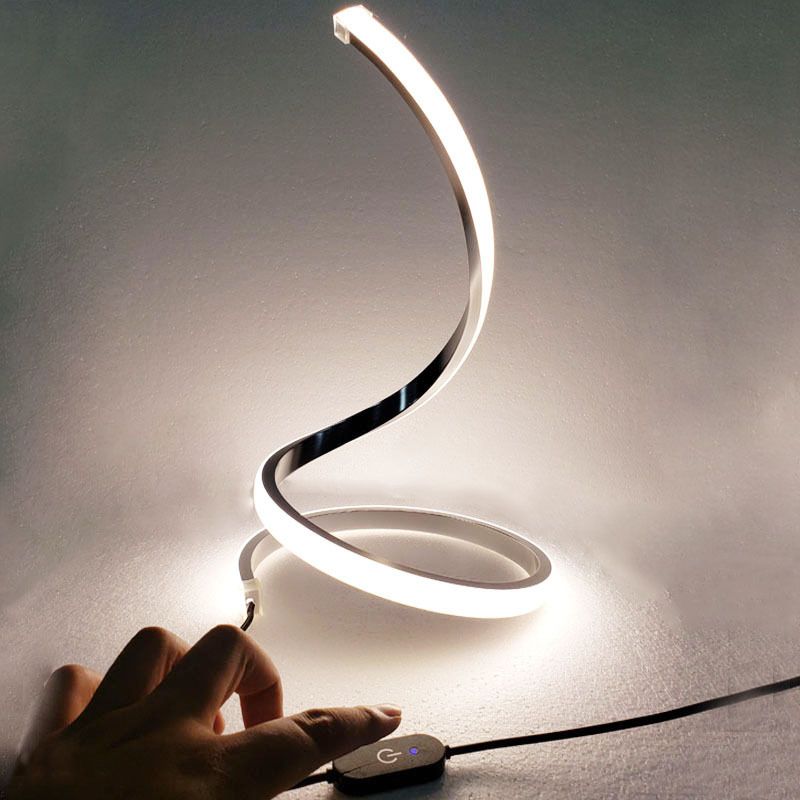 1-Light Curved Table Lamp Contemporary Metal Nightstand Lamps for Bedroom