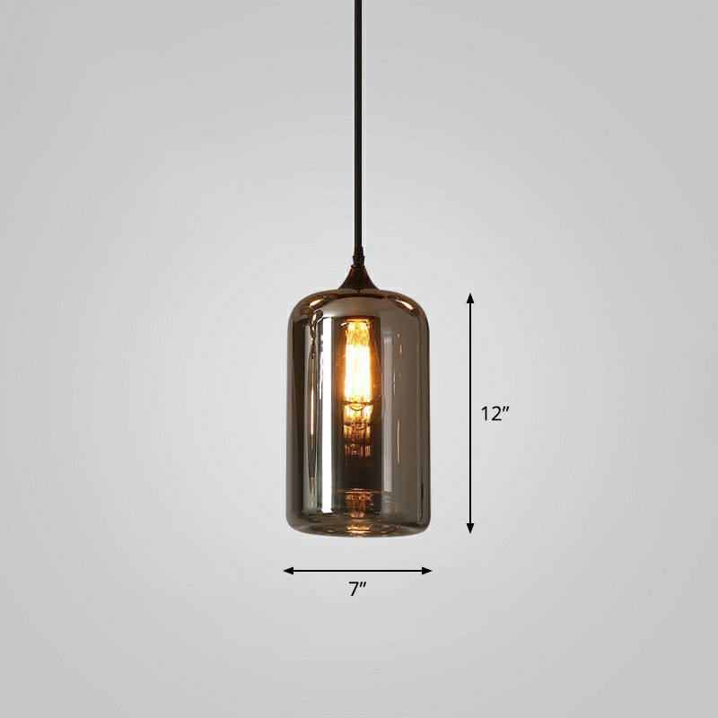 1 Bulb Hanging Light Simplicity Shaded Smoke Gray Glass Pendant Lighting Fixture