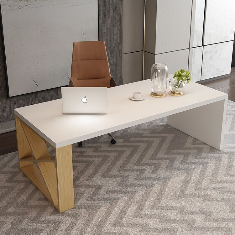 Mesa moderna de madera de pino para mesa blanca rectangular de restaurante con base de pedestal doble