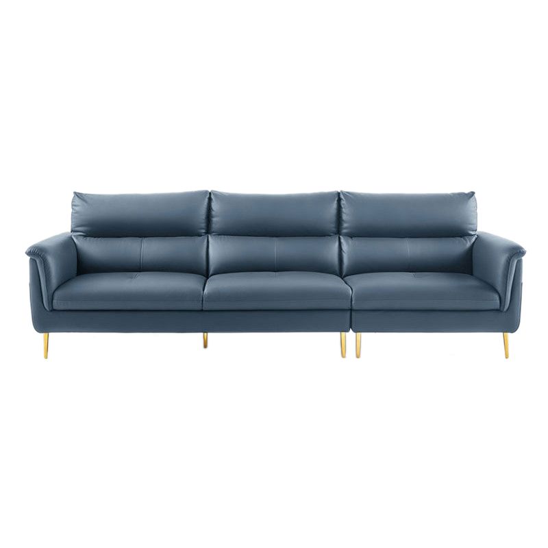 Contemporary Genuine Leather Sewn Pillow Back Sofa For Living Room