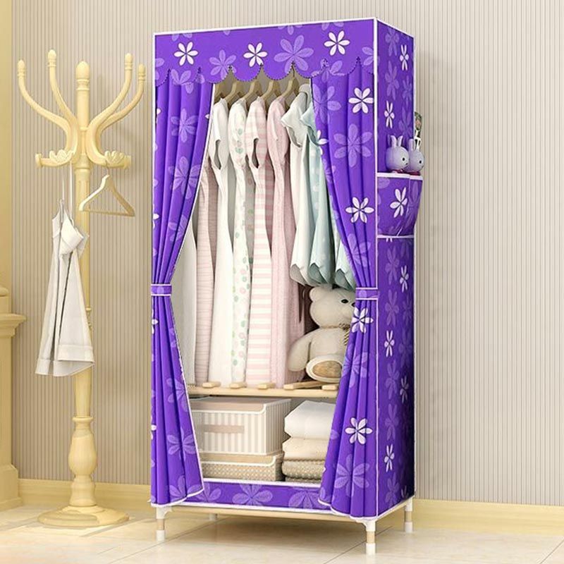 Modern Style Wardrobe with Cloth Rod Solid Wood Bedroom Wardrobe Closet