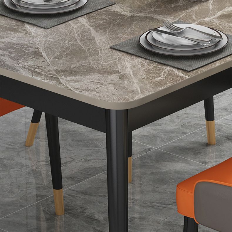 Luxury Rectangle Dining Room Table Sintered Stone Top Table with 4 Iron Legs
