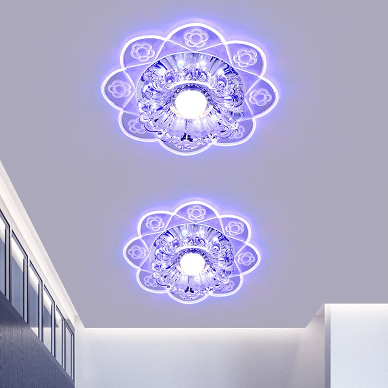 Plafonnier LED simple pour couloir, luminaire encastré avec abat-jour en cristal transparent Bloom, lumière chaude/bleue/rose