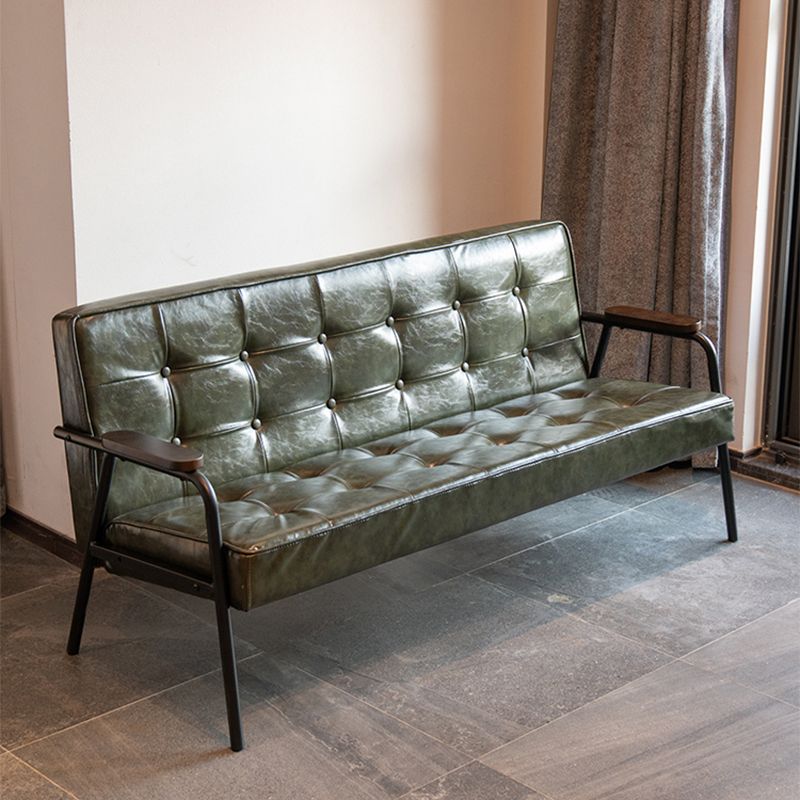 27.95" High Genuine Leather Sofa Recessed Arm Sofa with Tufted Back