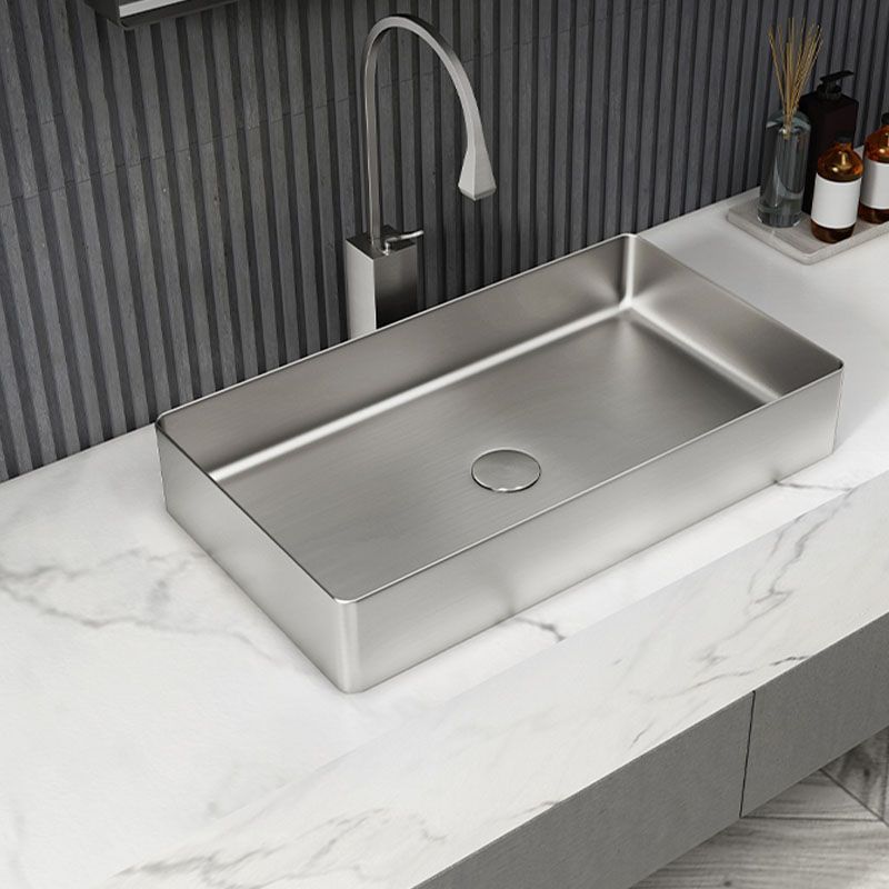 Contemporary Bathroom Sink Metal Rectangular Vessel Bathroom Sink with Pop-Up Drain