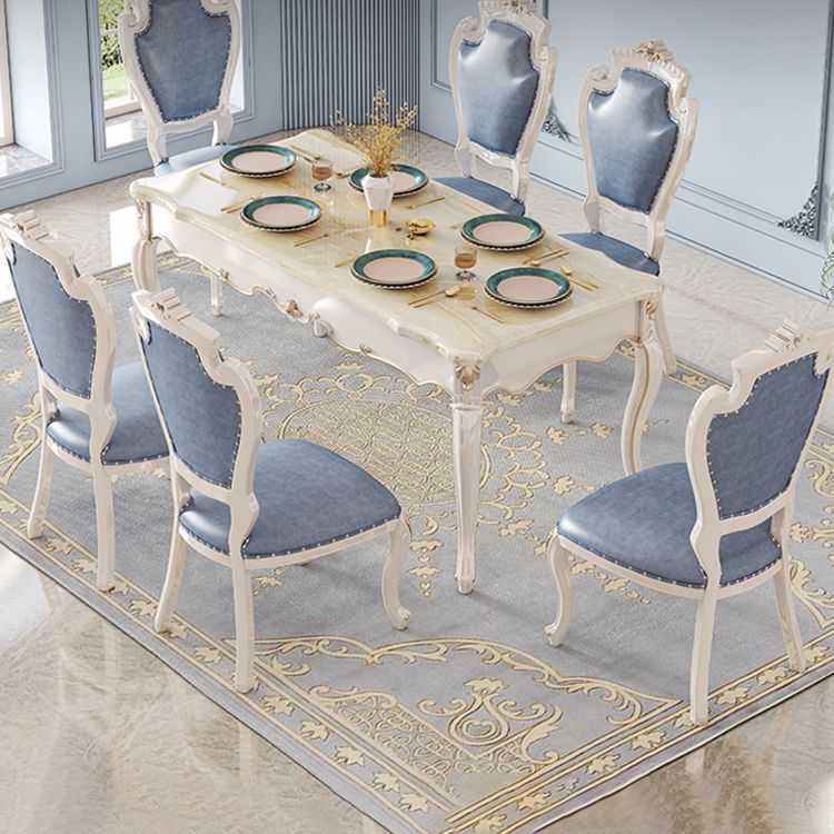 Rectangle Shape White Tone Dining Table Victoria 4 Legs Table for Dining Room