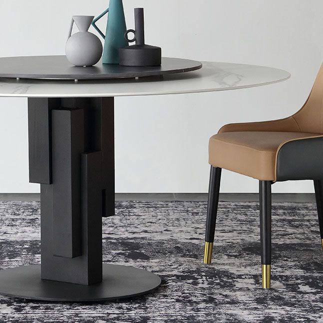 Round Modern Stone Table Standard Height Dining Table with Pedestal Base