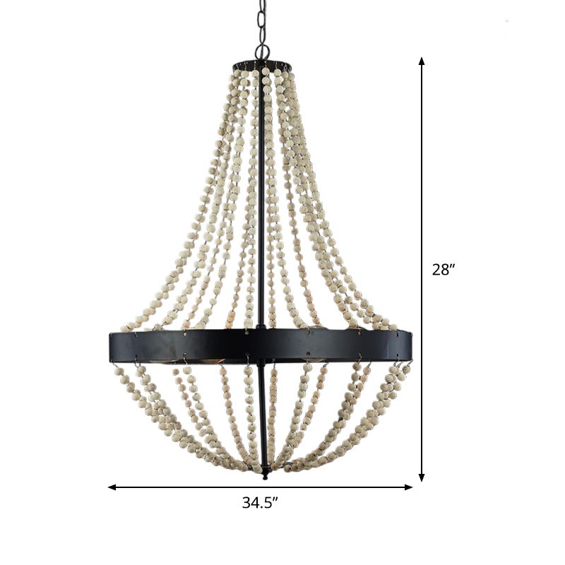 Wood Laser-Cut Chandelier Lamp Retro 4 Heads Black Ceiling Pendant Light for Living Room
