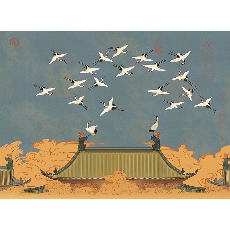 Blue Sky and Bird Mural Wallpaper Waterproof Wall Covering for Accent Wall