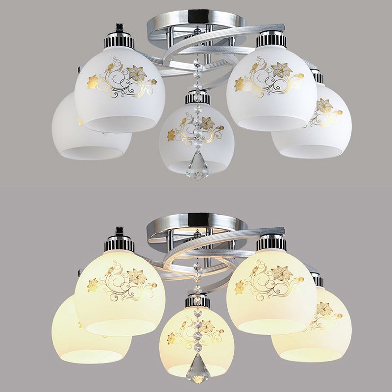 Luz de techo sombreado cromado Luz Minimalista de vidrio ópalo de vidrio Semi Flush Montaje con cristal de diamantes