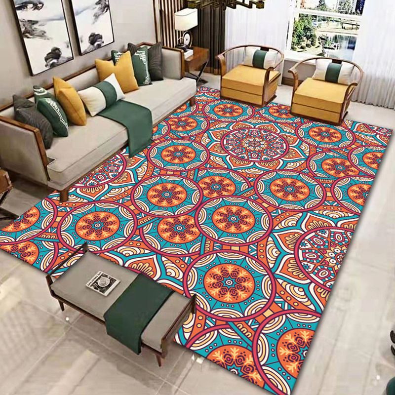 Moroccan Area Rug Polyster Rectangle Tribal Carpet Living Room Non-Slip Backing Indoor Rug