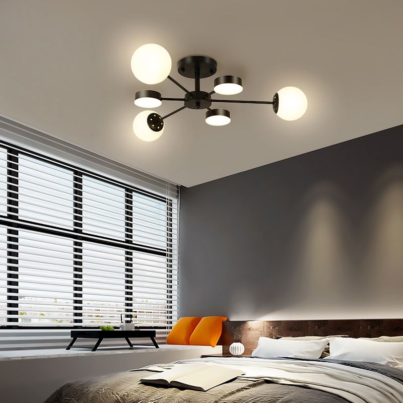 Industrial Starburst Flush Mount Ceiling Light Glass Multiple-Light Flush Mount in Black