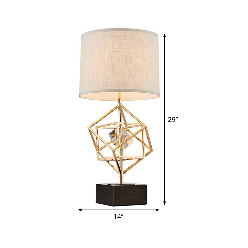Lampada da comodino con 1 tratto da letto in tessuto in oro di lusso luce da tavolo con piedistallo in pietra quadrata