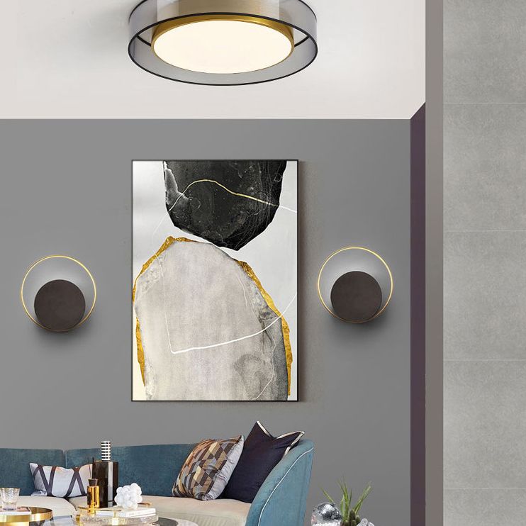 Plafonnier encastré à tambour en tissu moderne, plafonnier LED pour chambre à coucher en laiton
