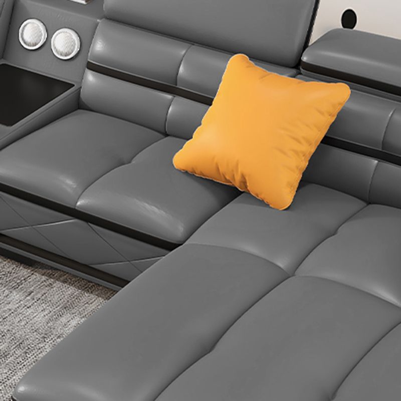 Contemporary Cloud Gray Square Arm Stationary Genuine Leather Sofa