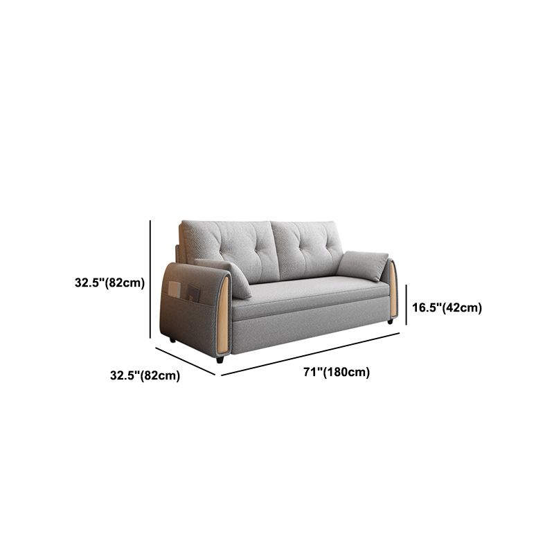 Linen Square Sofa Bed Slipcovered Tufted Back Sofa with Storage in Grey